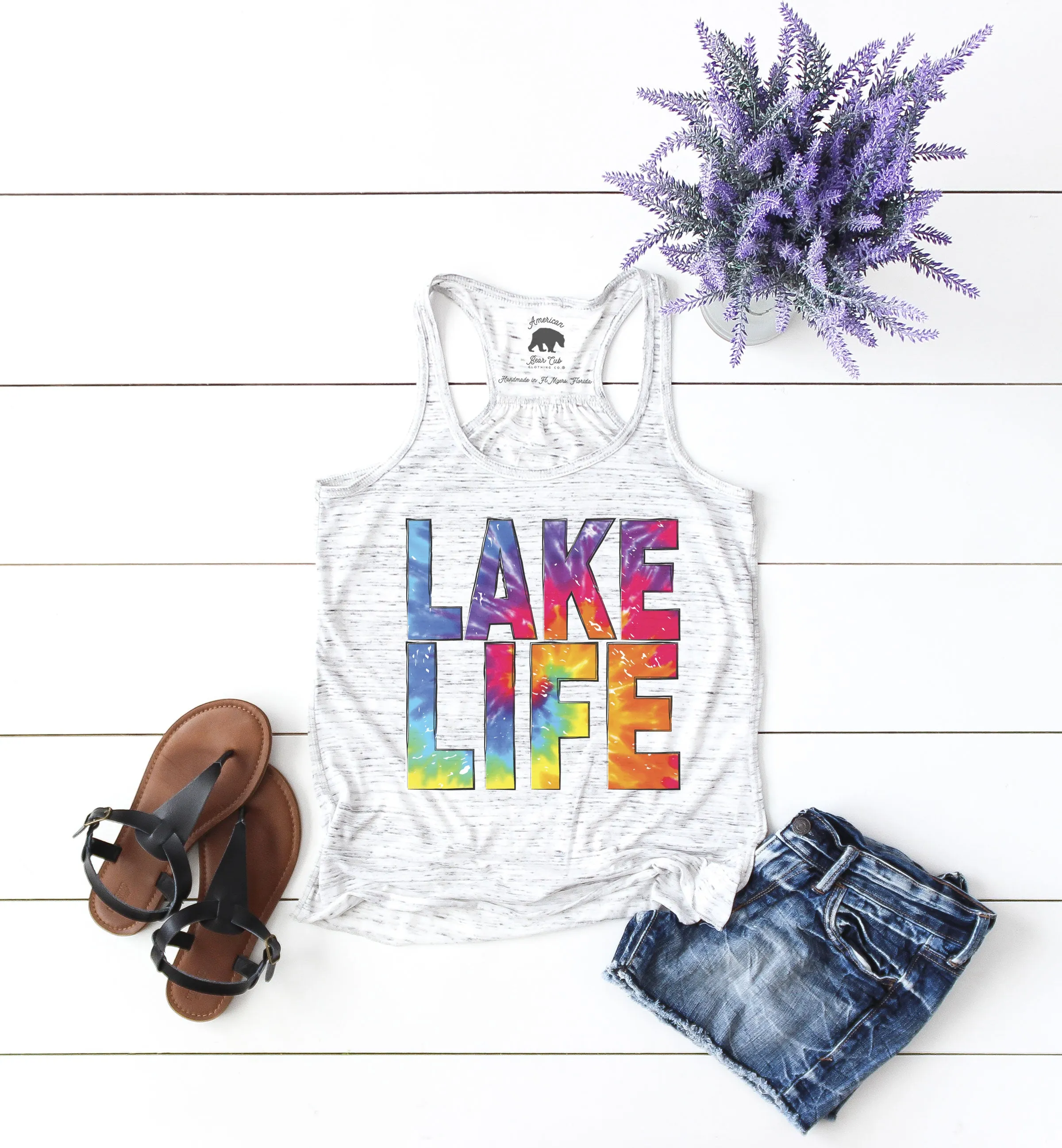 Lake Life Tie Dye flowy racerback tank top