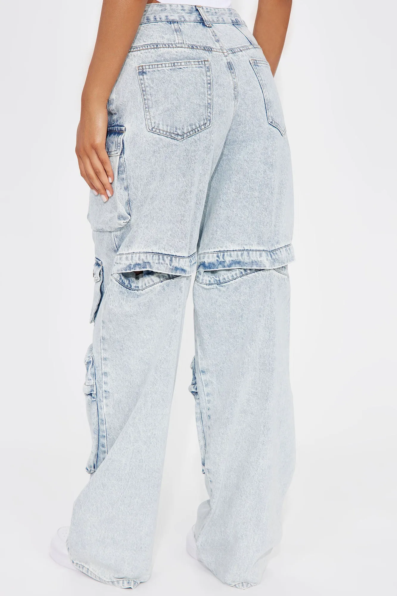 Making Bold Moves Cut Out Baggy Cargo Jeans - Acid Wash