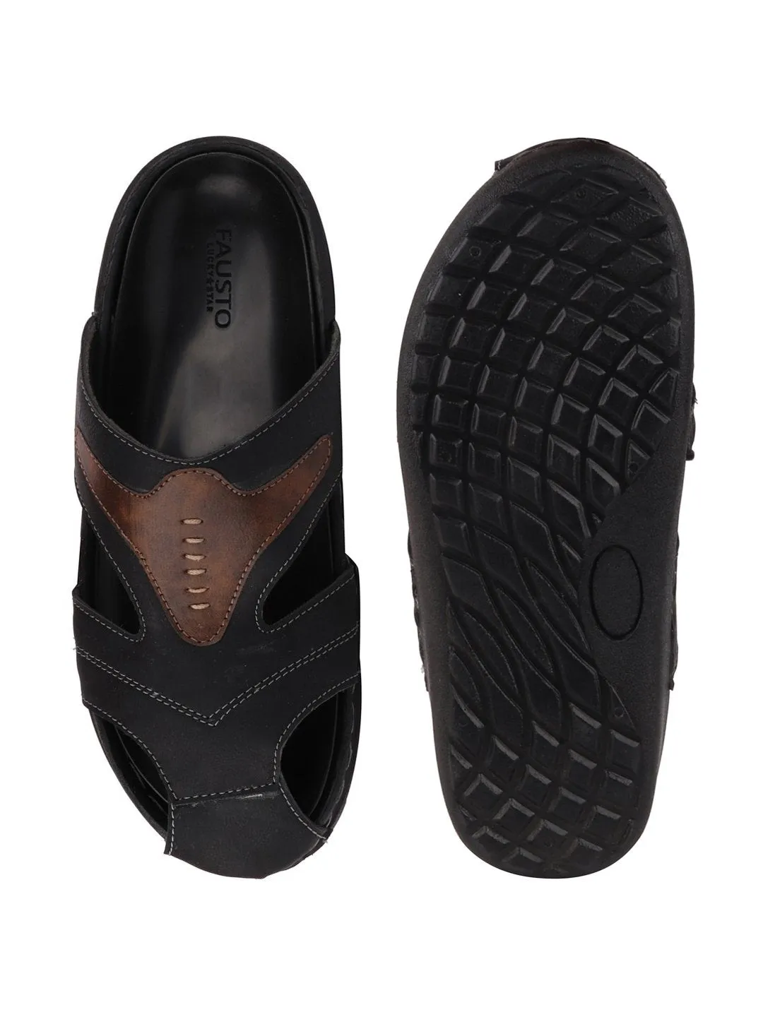 Men Black Casual Slip-On Fishermen Sandals