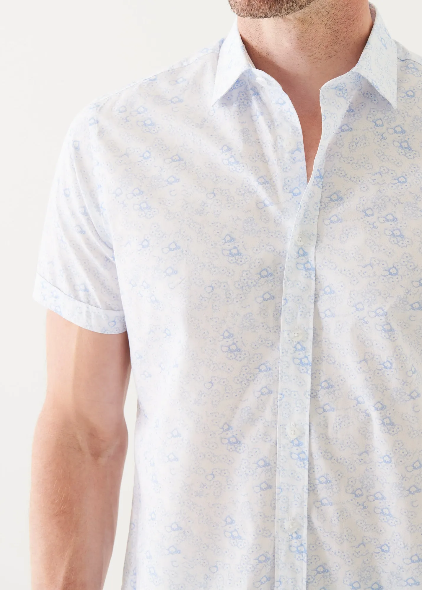 MICRO FLORAL PRINT COTTON SHORT SLEEVE SHIRT