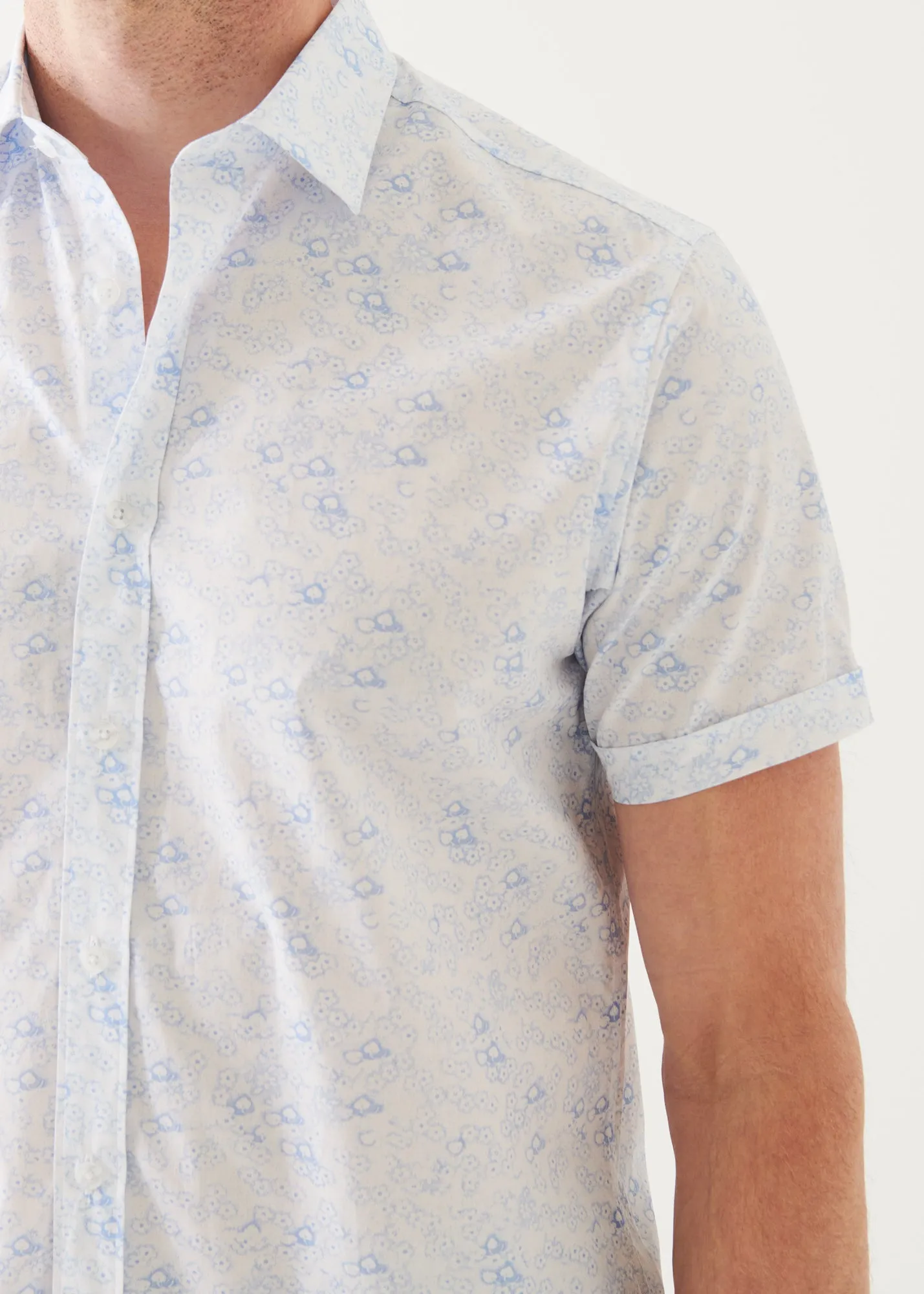 MICRO FLORAL PRINT COTTON SHORT SLEEVE SHIRT