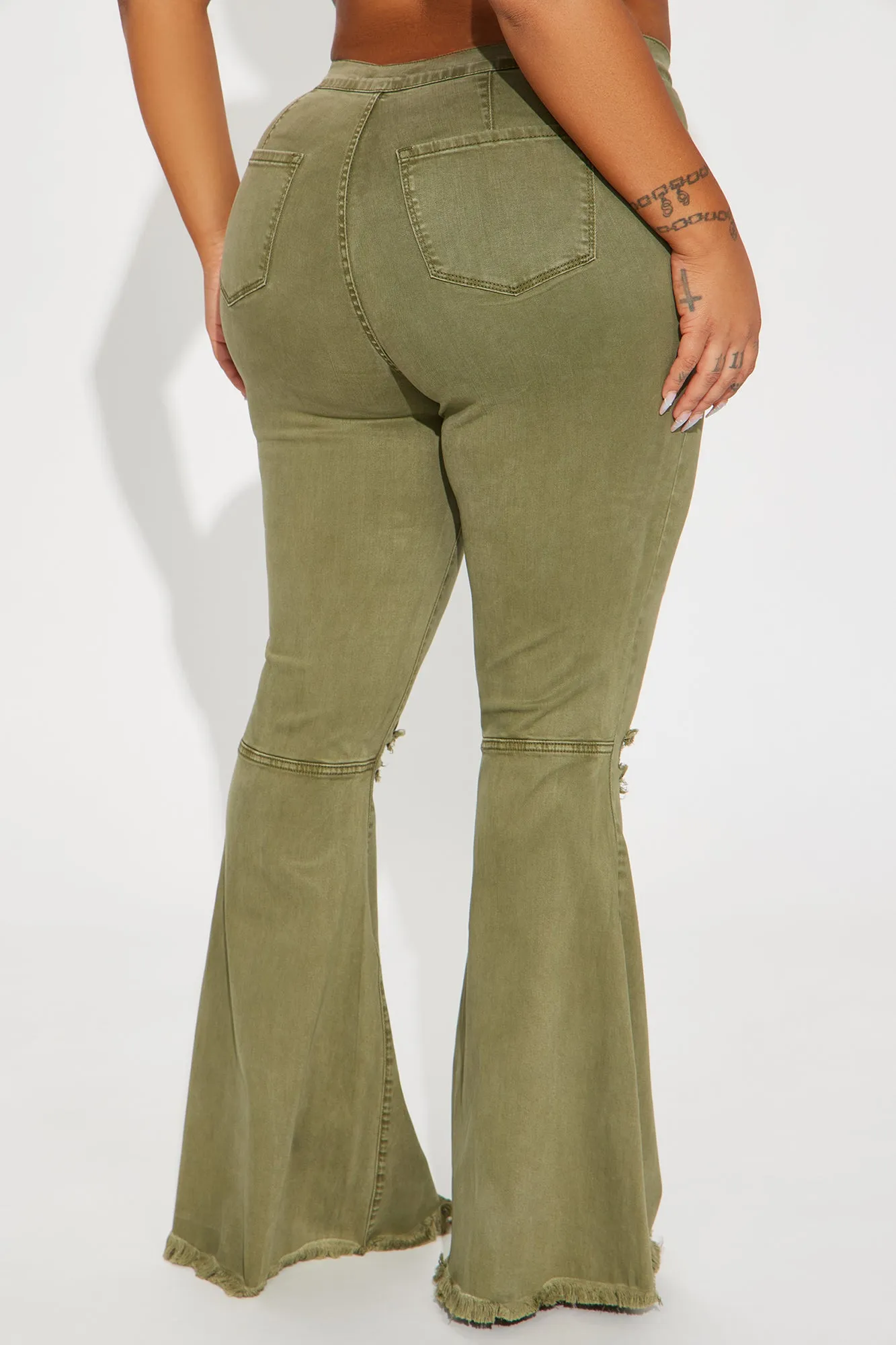 Mystery Solved Extreme Bell Bottom Jeans - Olive