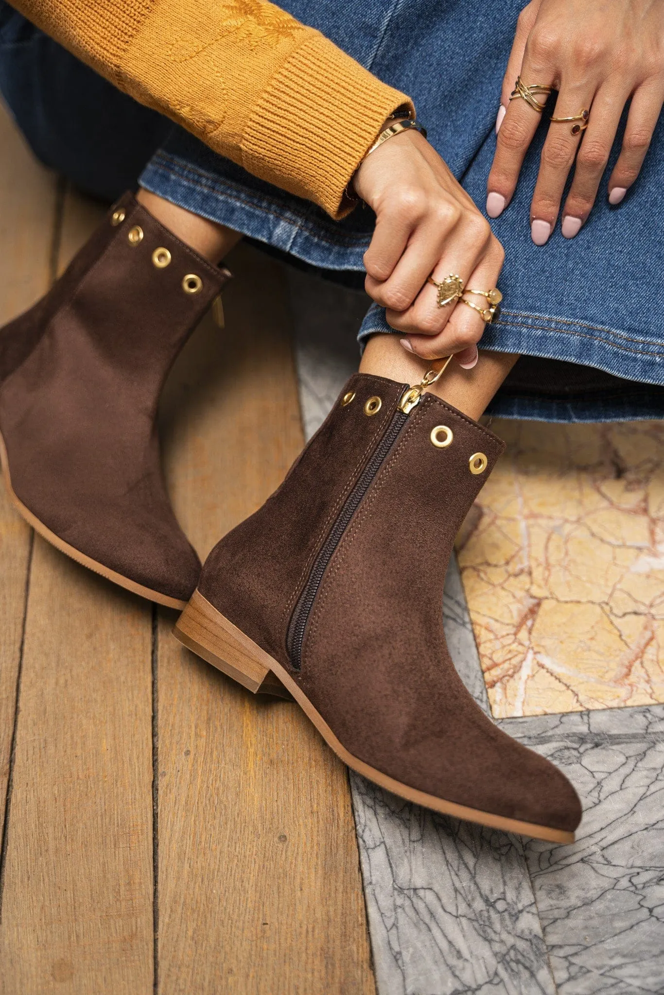 Nansouty Vegan Suede Ankle Boots | Chocolate