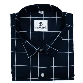 Mens Navy Blue Cotton Shirt with Large Check Pattern - Stylish and Comfortable