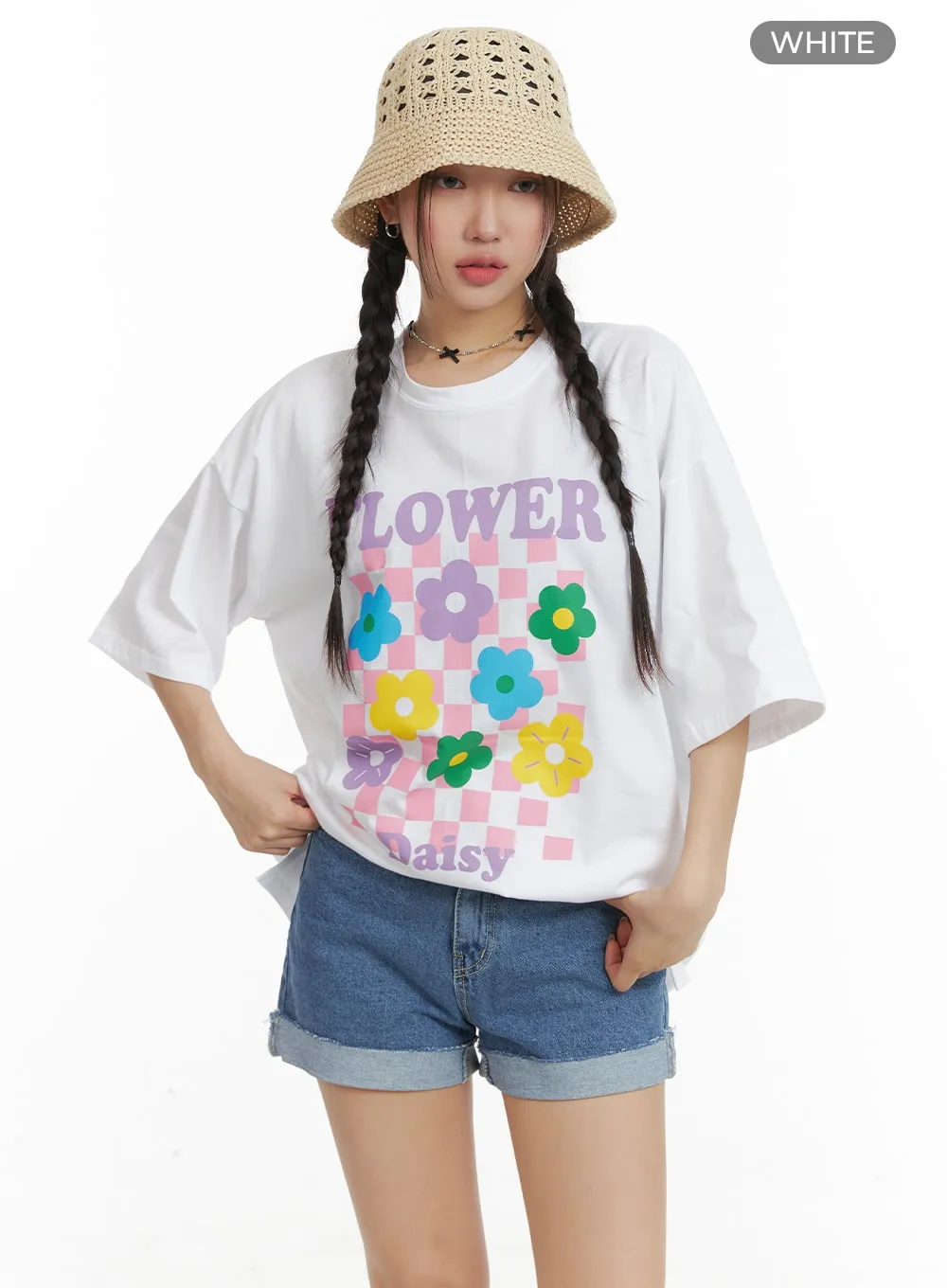 Oversized Flower Graphic T-Shirt OM428