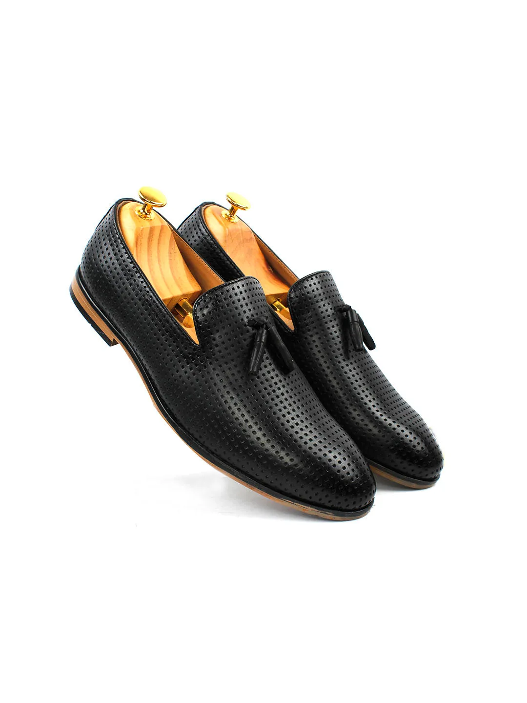 Pierced Black Tassel Loafers