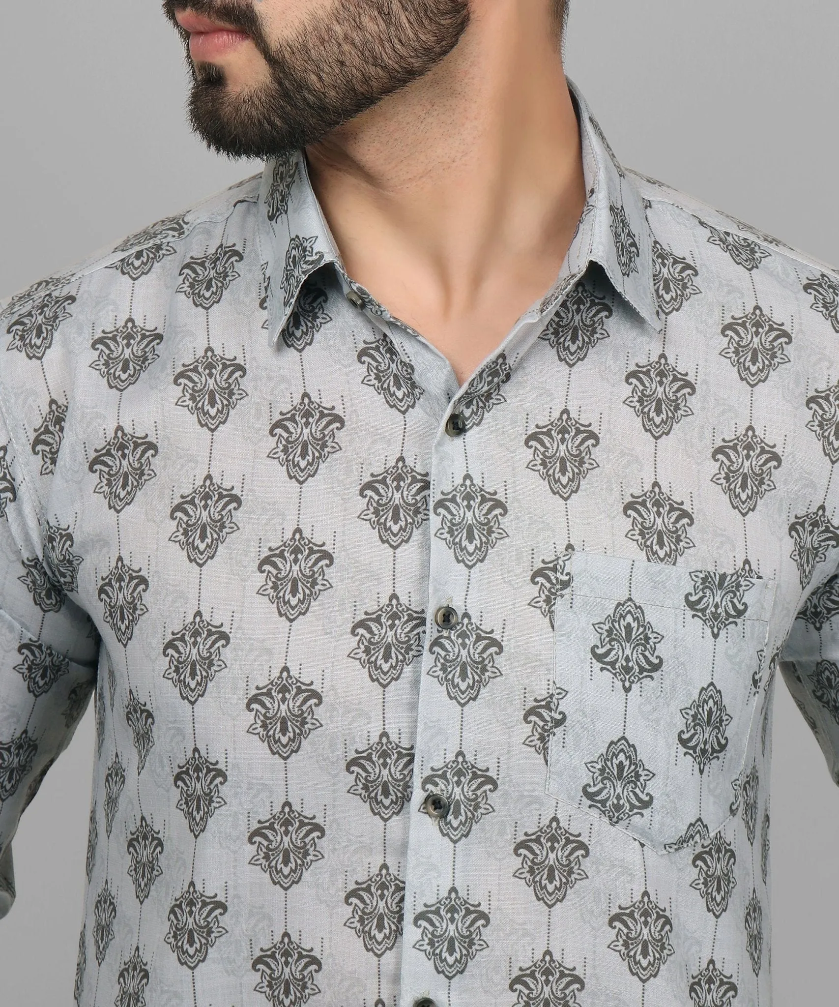 Premium Trendy Exclusive Men's Printed Full Sleeve Cotton Button-Up Shirt For Men