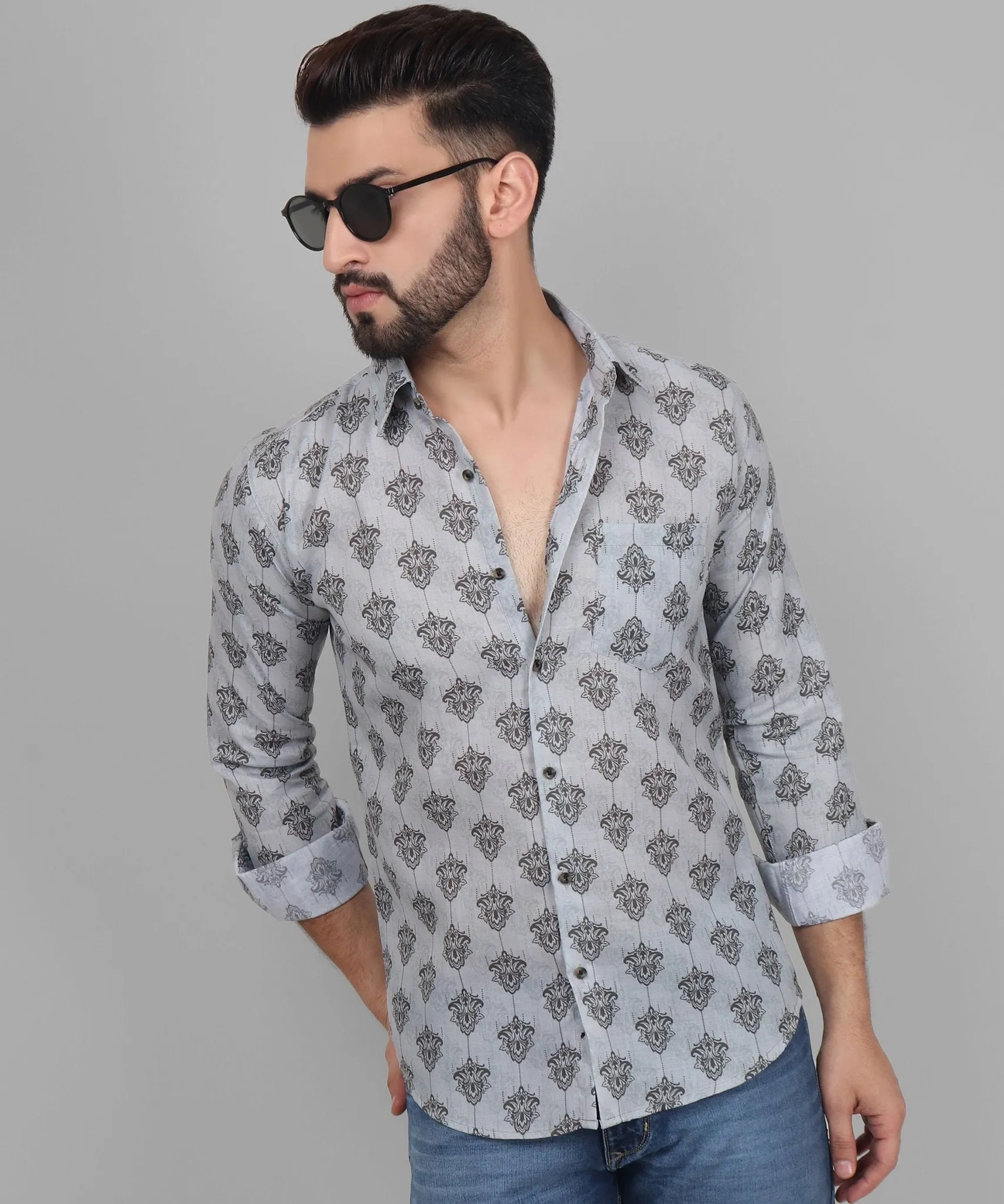 Premium Trendy Exclusive Men's Printed Full Sleeve Cotton Button-Up Shirt For Men