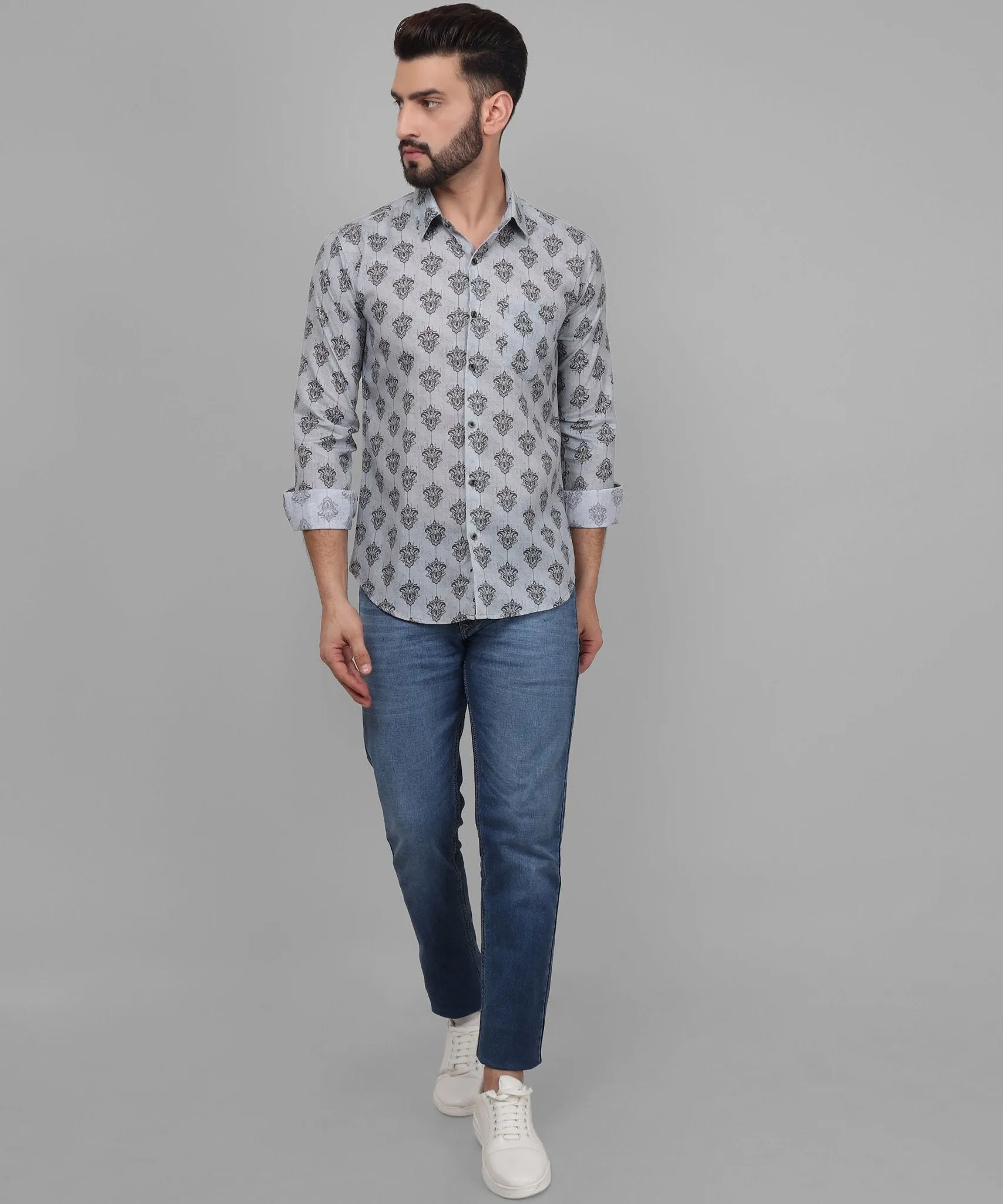 Premium Trendy Exclusive Men's Printed Full Sleeve Cotton Button-Up Shirt For Men