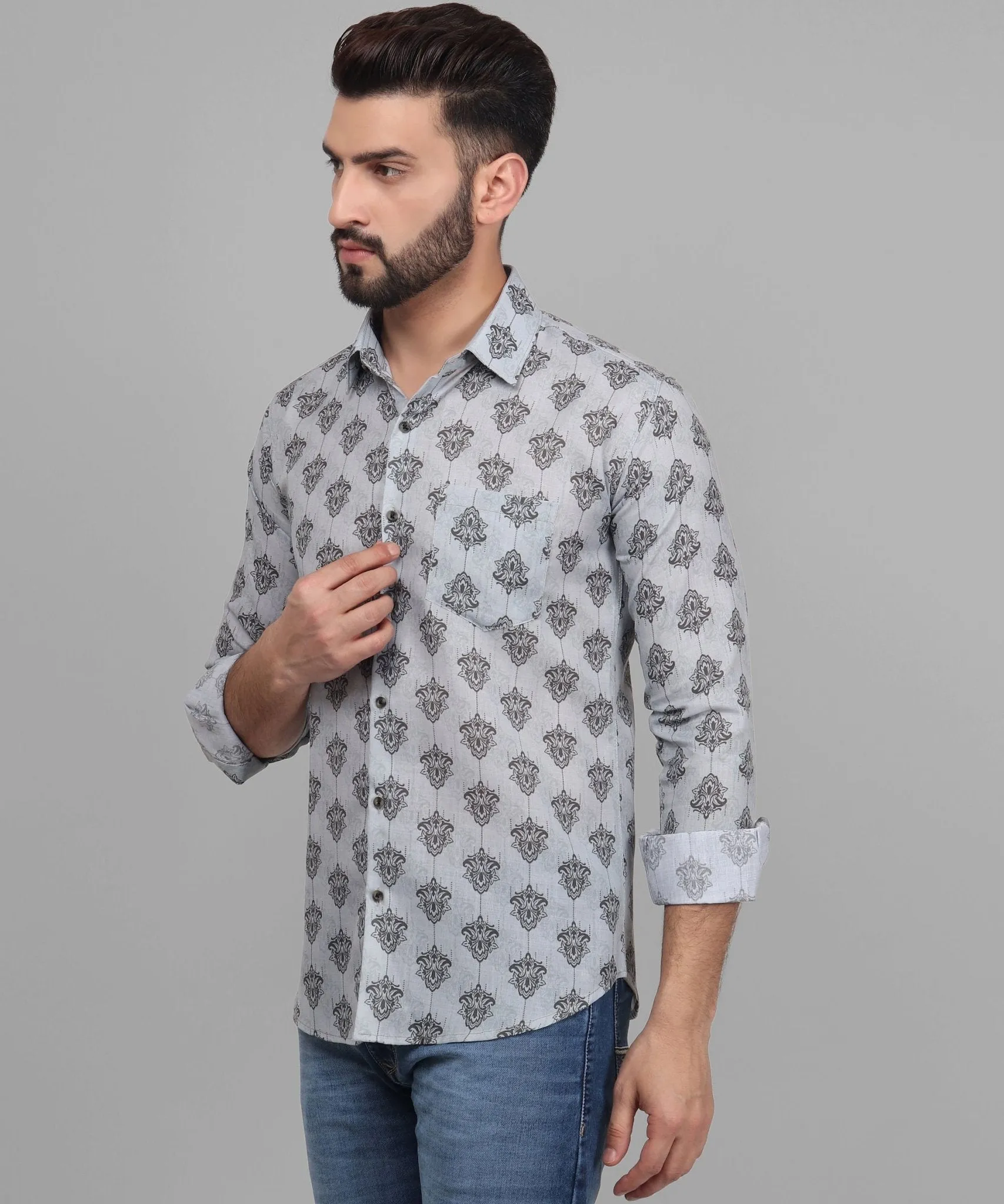 Premium Trendy Exclusive Men's Printed Full Sleeve Cotton Button-Up Shirt For Men