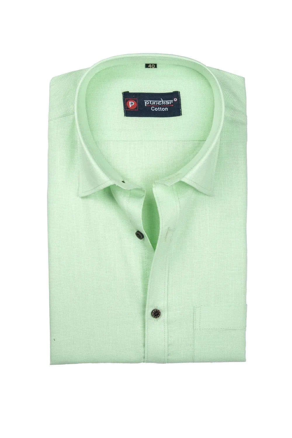 Punekar Cotton Light Green Color Silky Linen Cotton Shirt for Men's.