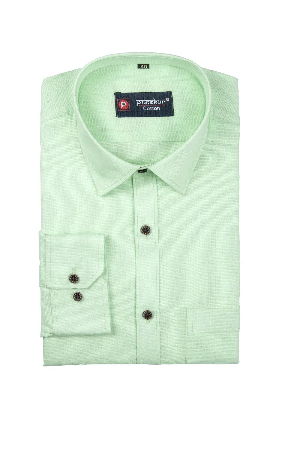 Punekar Cotton Light Green Color Silky Linen Cotton Shirt for Men's.