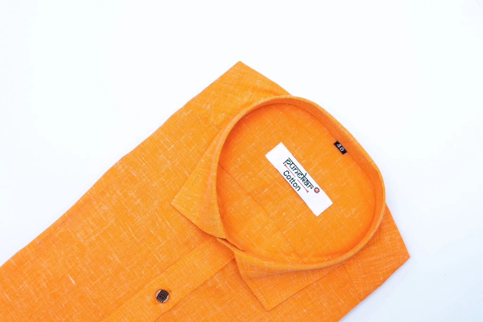 Punekar Cotton Men's Formal Handmade Orange Color Shirt for Men's.