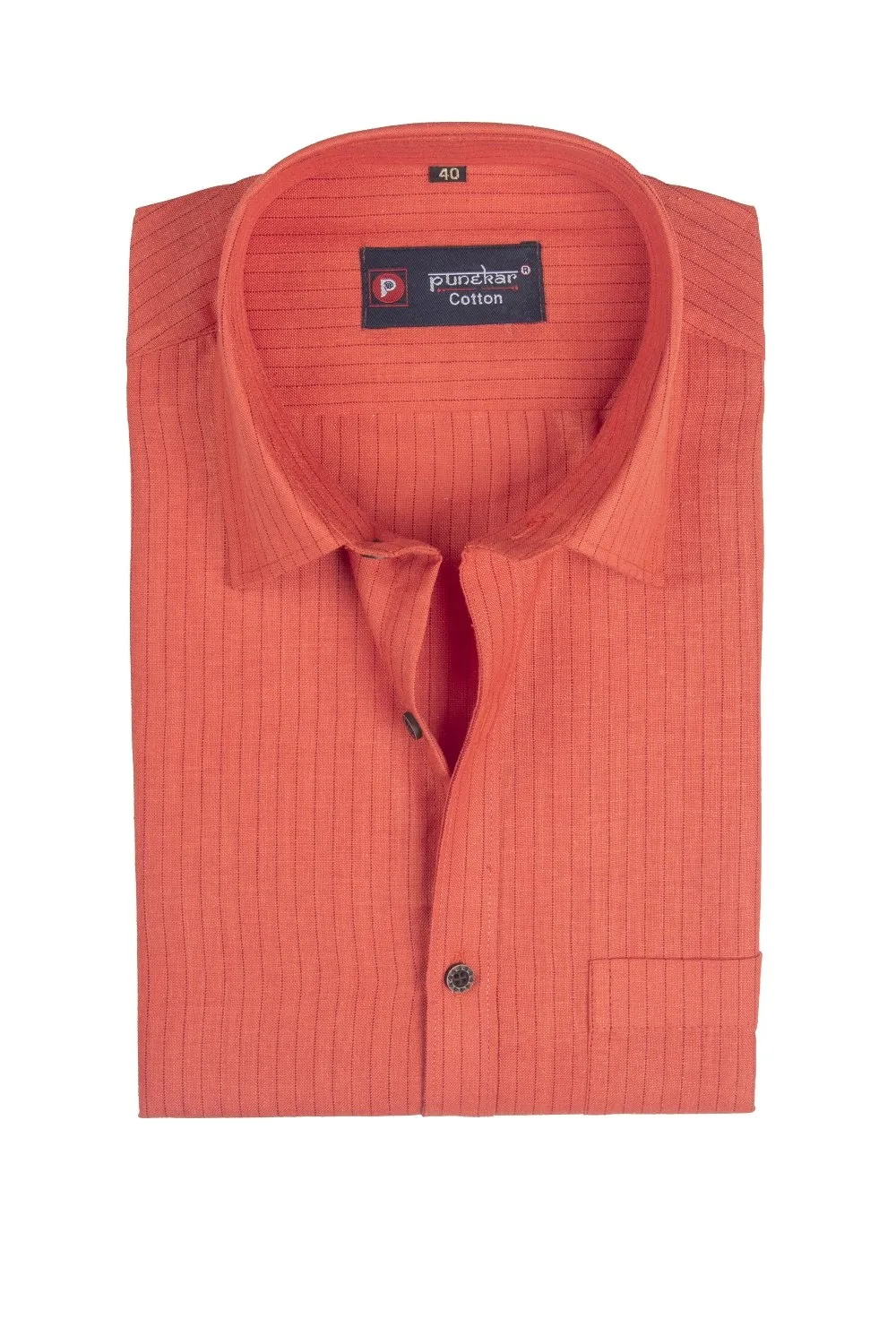 Punekar Cotton Orange Color Lining Criss Cross Woven Cotton Shirt for Men's.