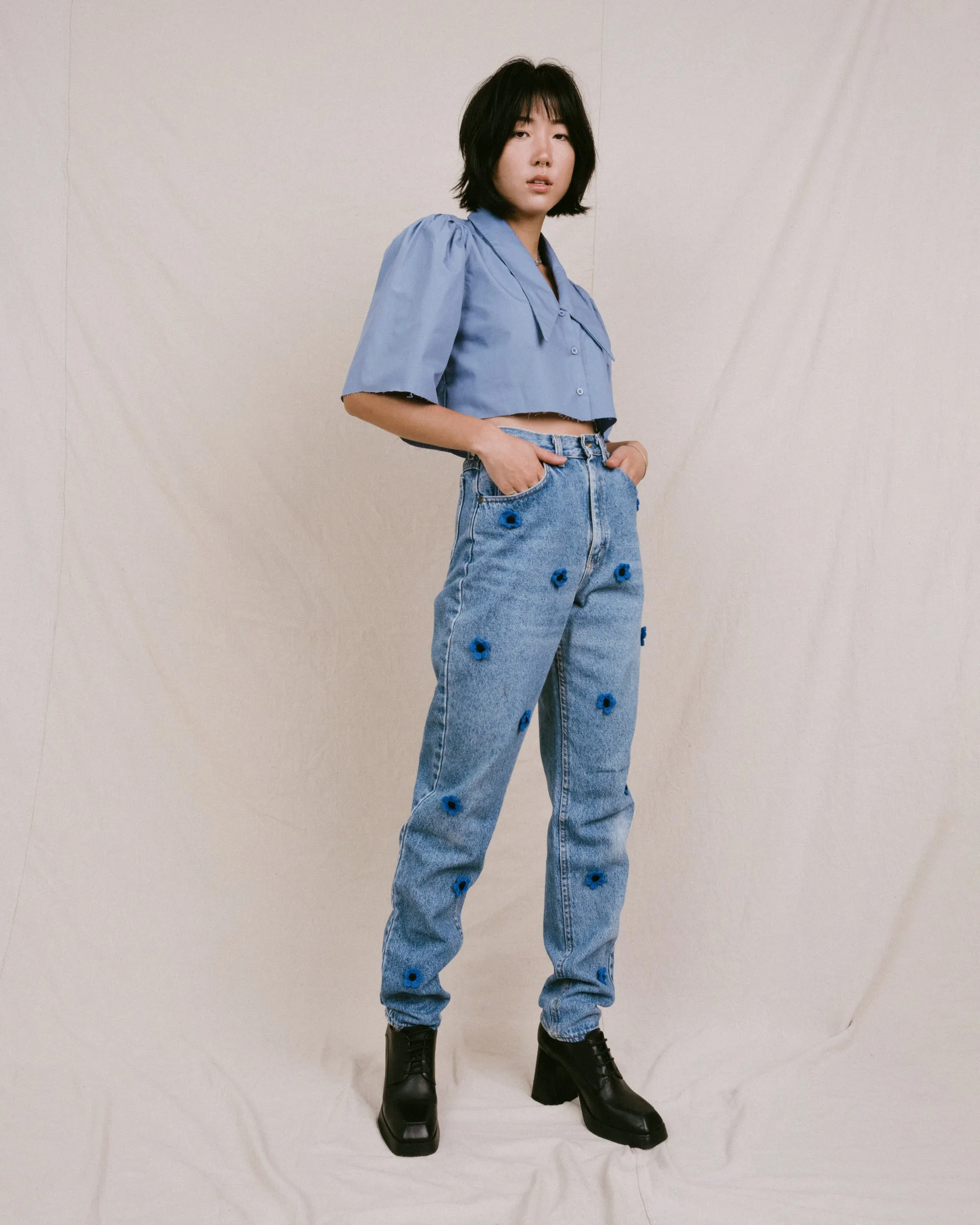 Remade Vintage Flower Denim Pants (S/M)