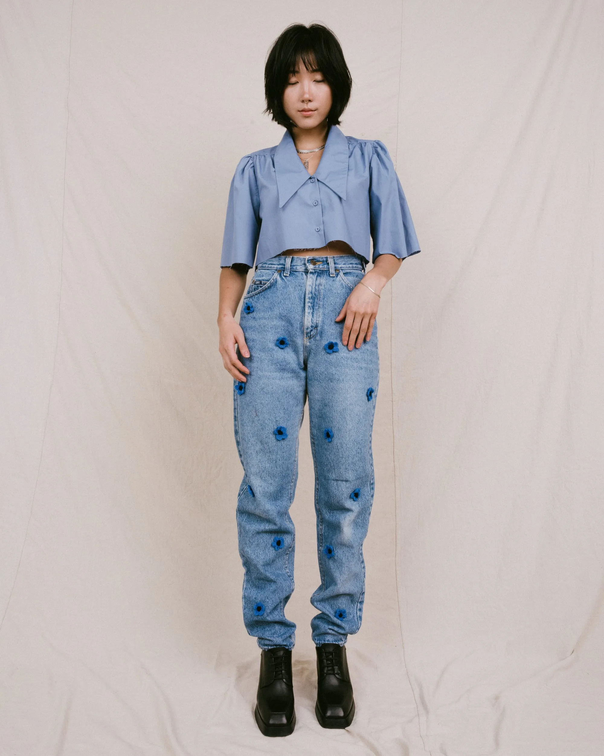 Remade Vintage Flower Denim Pants (S/M)