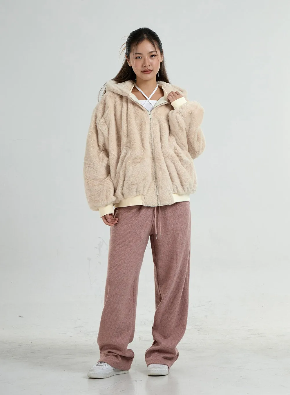 Reversible Hooded Soft Fur Zipper Jumper Jacket CO25