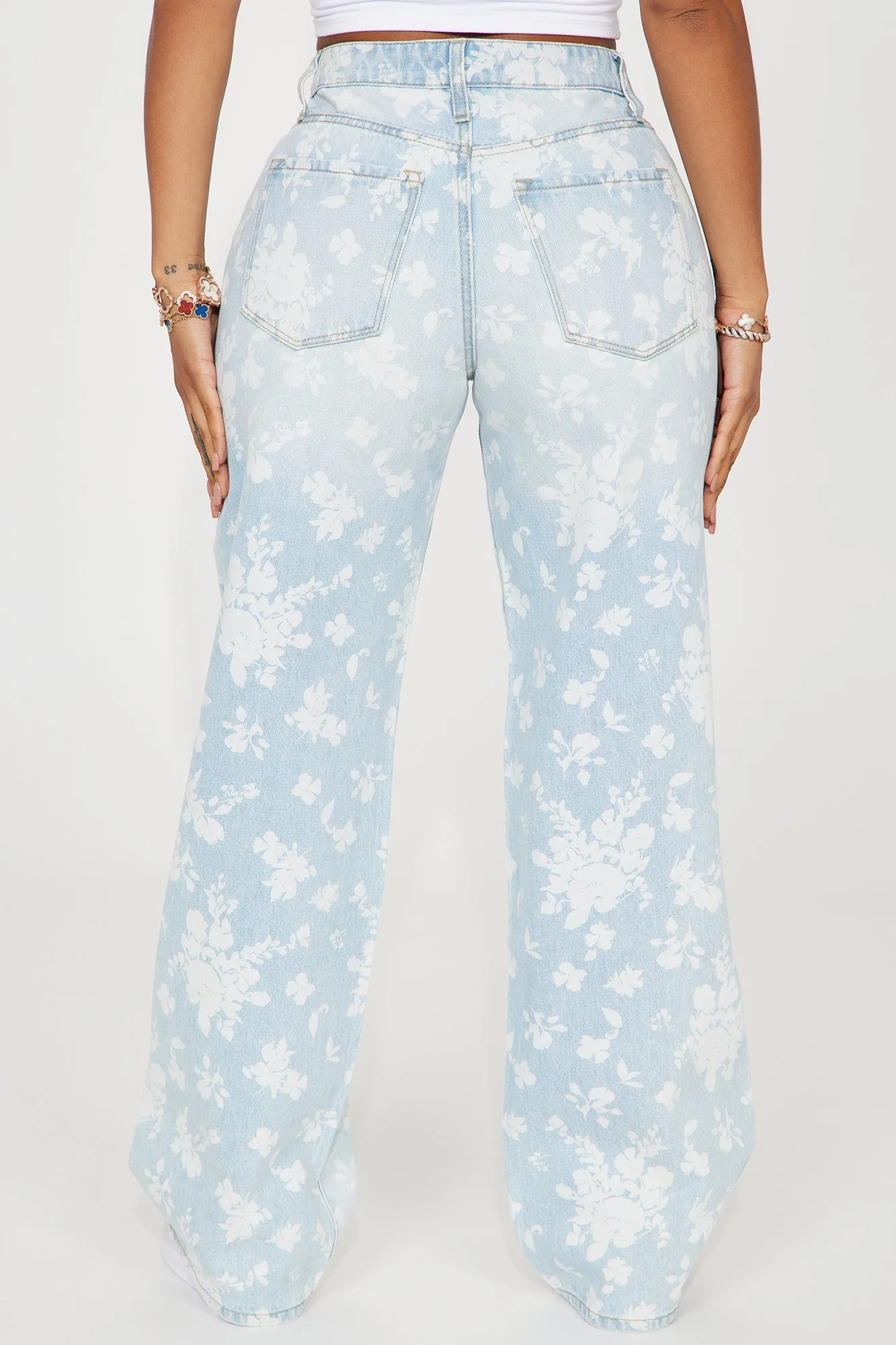 Rosalie Floral Baggy Jeans - Light Wash