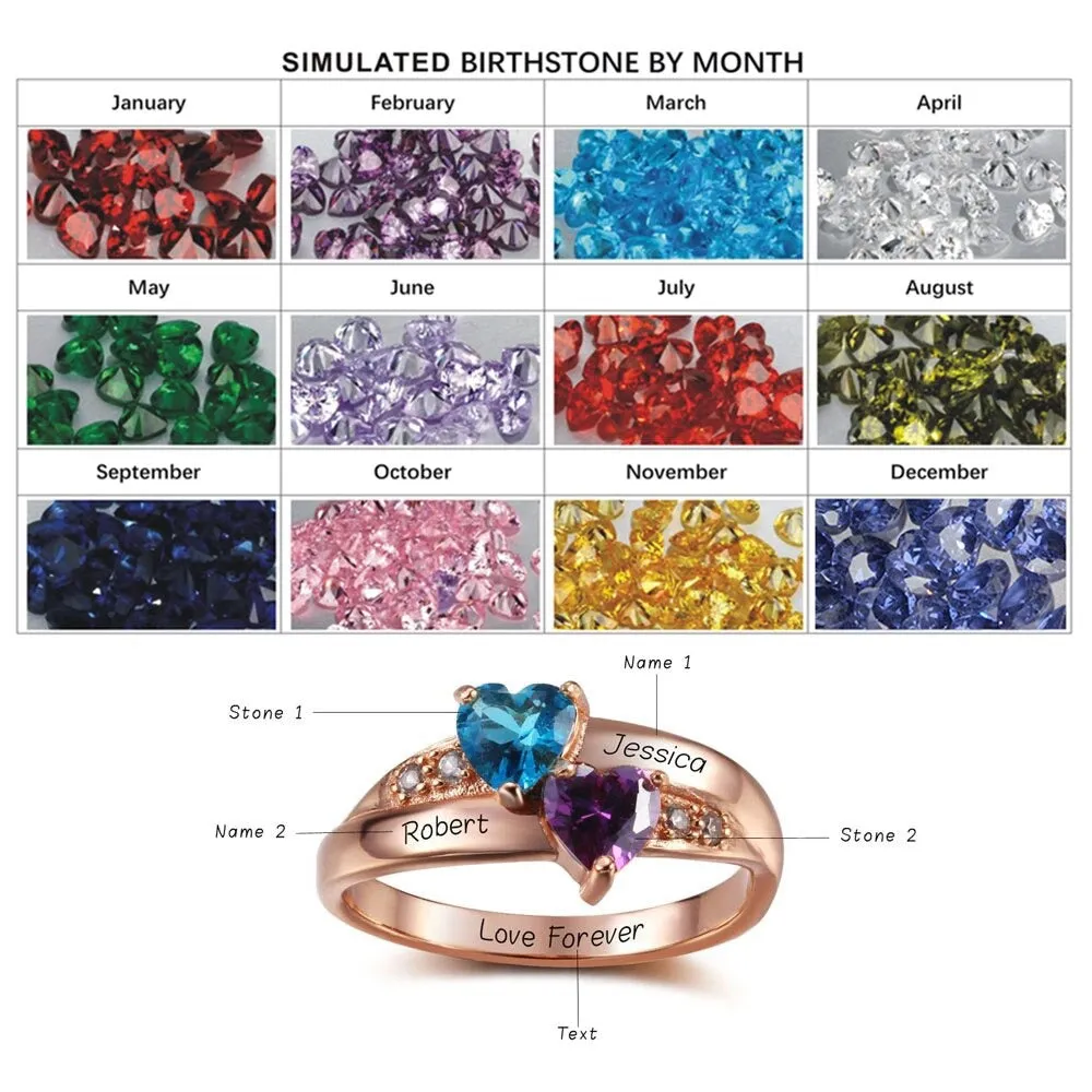 Rose Gold Plated Double Birthstone Ring For Women