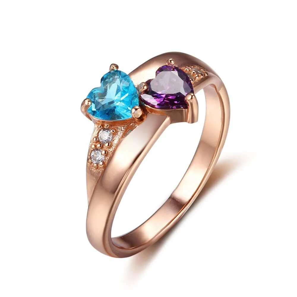 Rose Gold Plated Double Birthstone Ring For Women