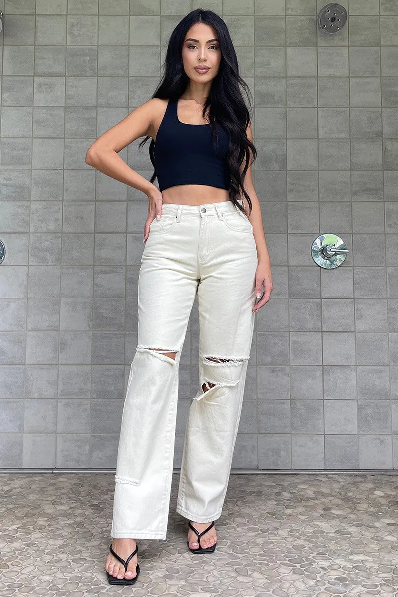 Shannon Distressed Wide Leg Jeans