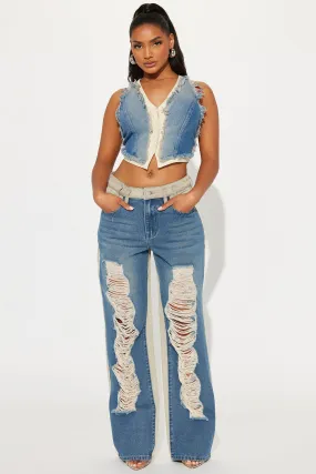 Two-Tone Ripped Straight Leg Jeans in Taupe/Combo – Stylish and Trendy