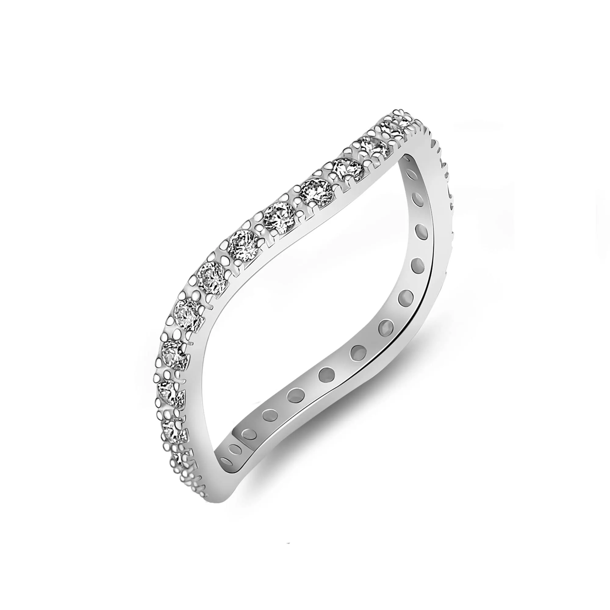 Sterling Silver Wave Rings, CZ Stackable Rings