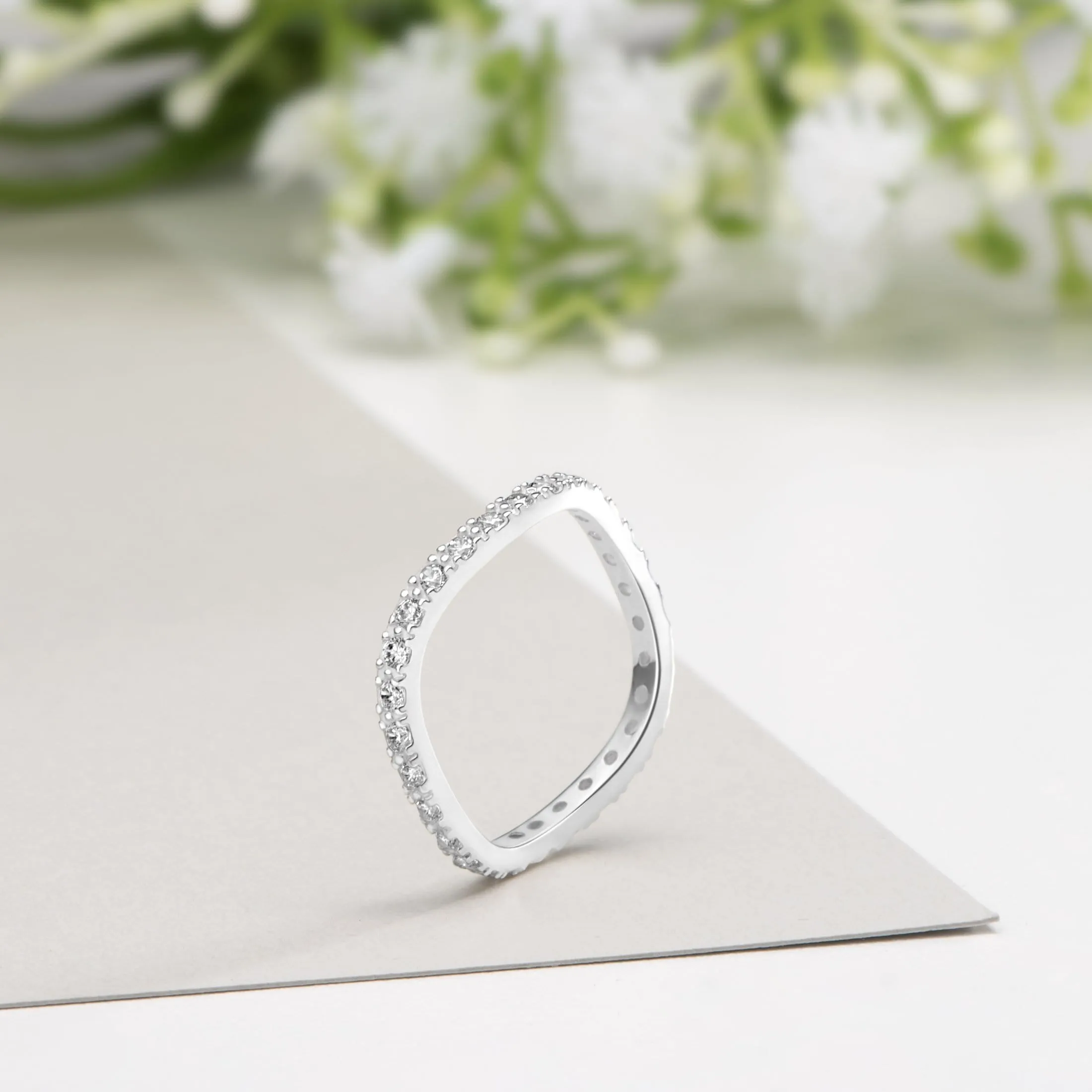 Sterling Silver Wave Rings, CZ Stackable Rings