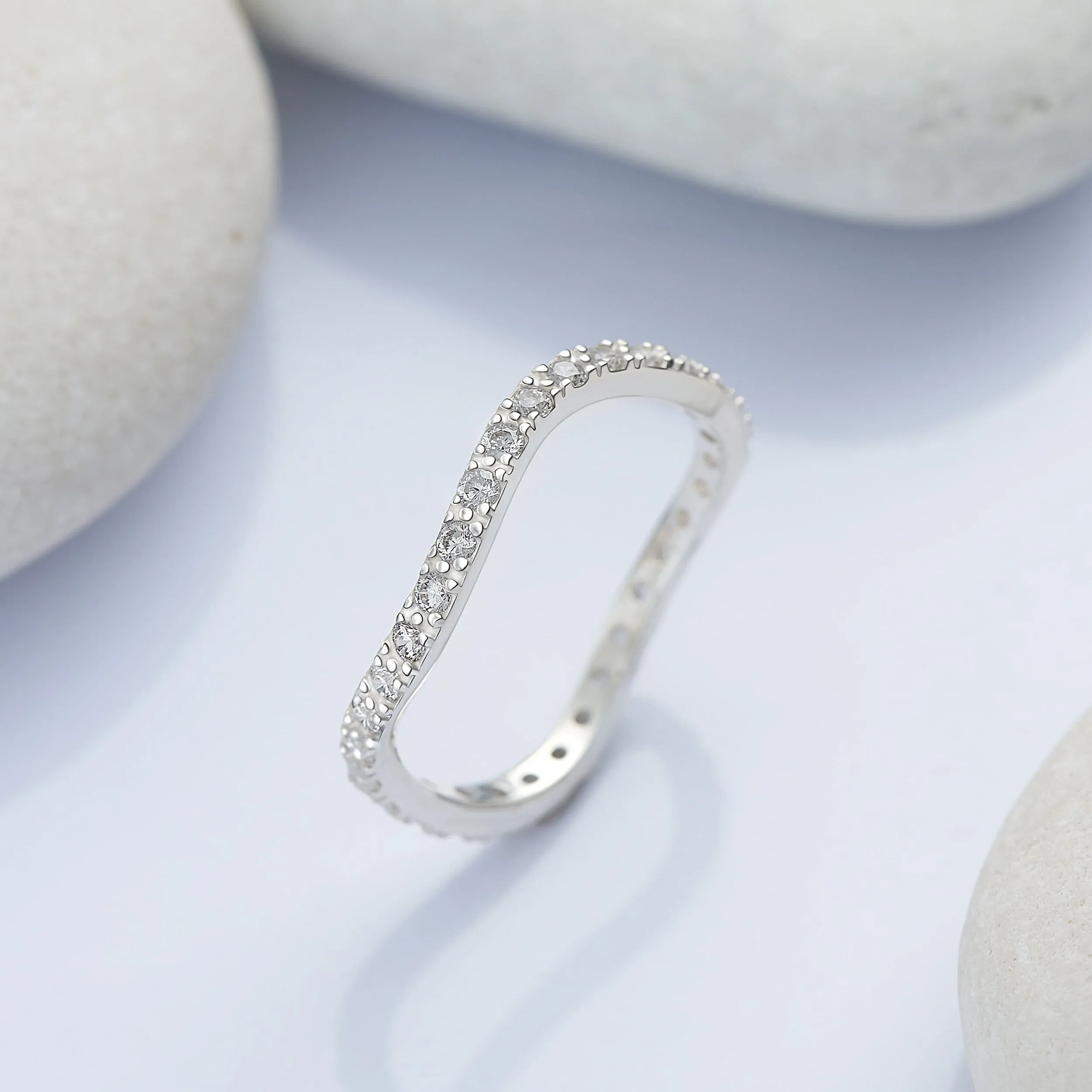 Sterling Silver Wave Rings, CZ Stackable Rings