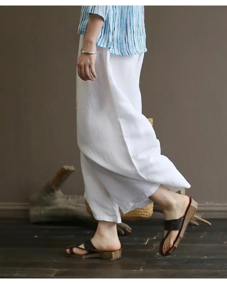 Summer White Cotton  Straight Wide Leg Pants