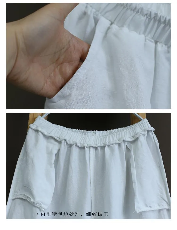 Summer White Cotton  Straight Wide Leg Pants