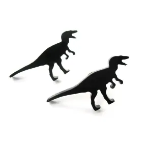 T-Rex Silhouette Dinosaur Shaped Laser Cut Stud Earrings in Black