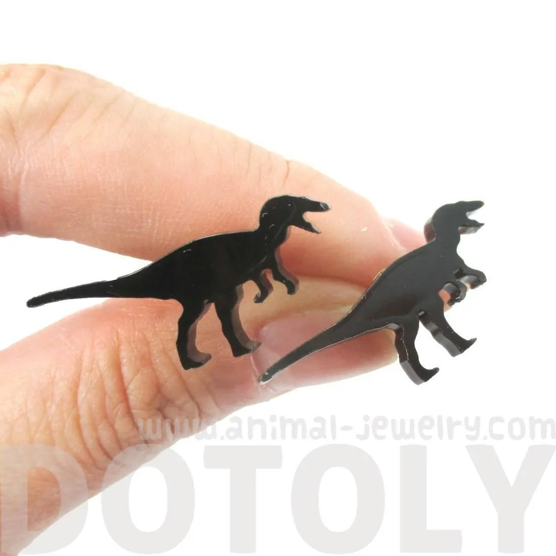 T-Rex Silhouette Dinosaur Shaped Laser Cut Stud Earrings in Black