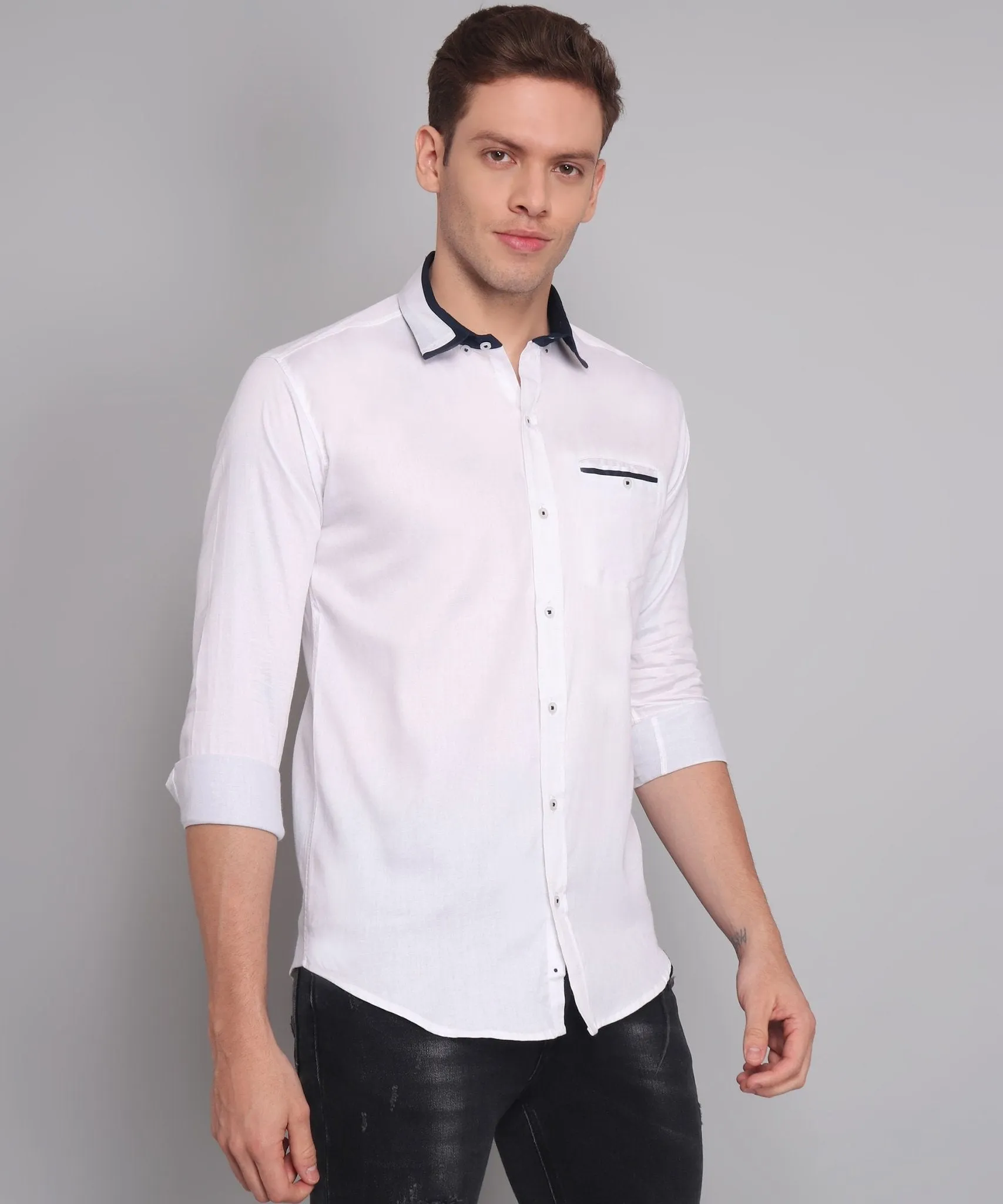 TryBuy Premium Fashionable Cotton White Button-Up Shirt For Men