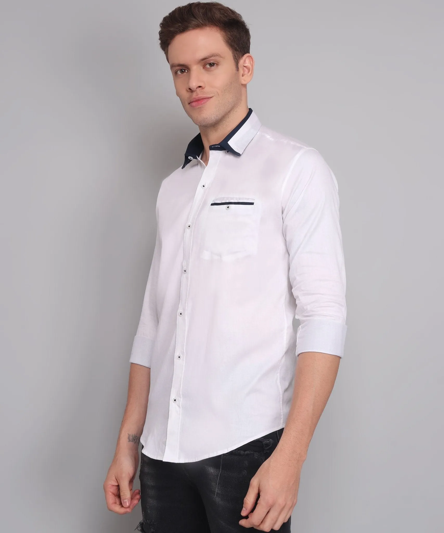 TryBuy Premium Fashionable Cotton White Button-Up Shirt For Men