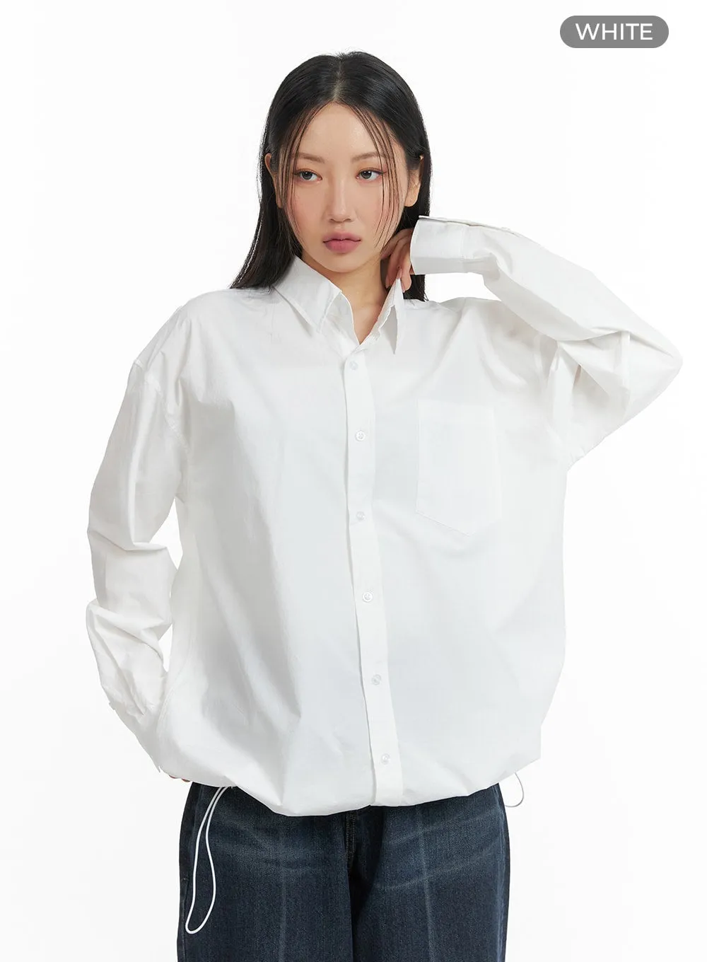 Unisex Drawstring Solid Shirt Blouse CM418