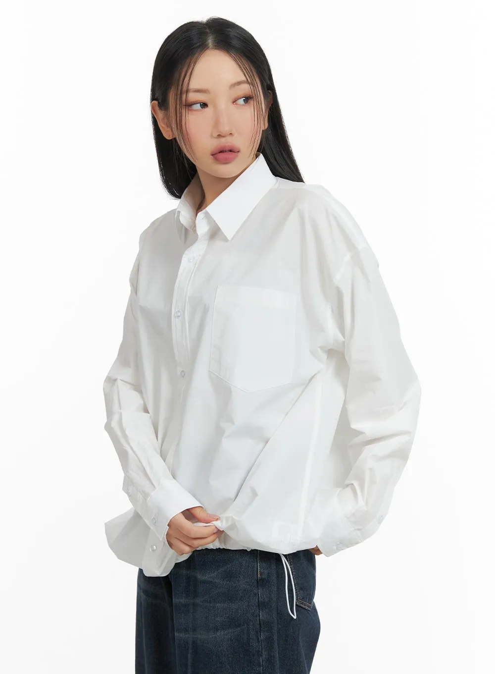 Unisex Drawstring Solid Shirt Blouse CM418