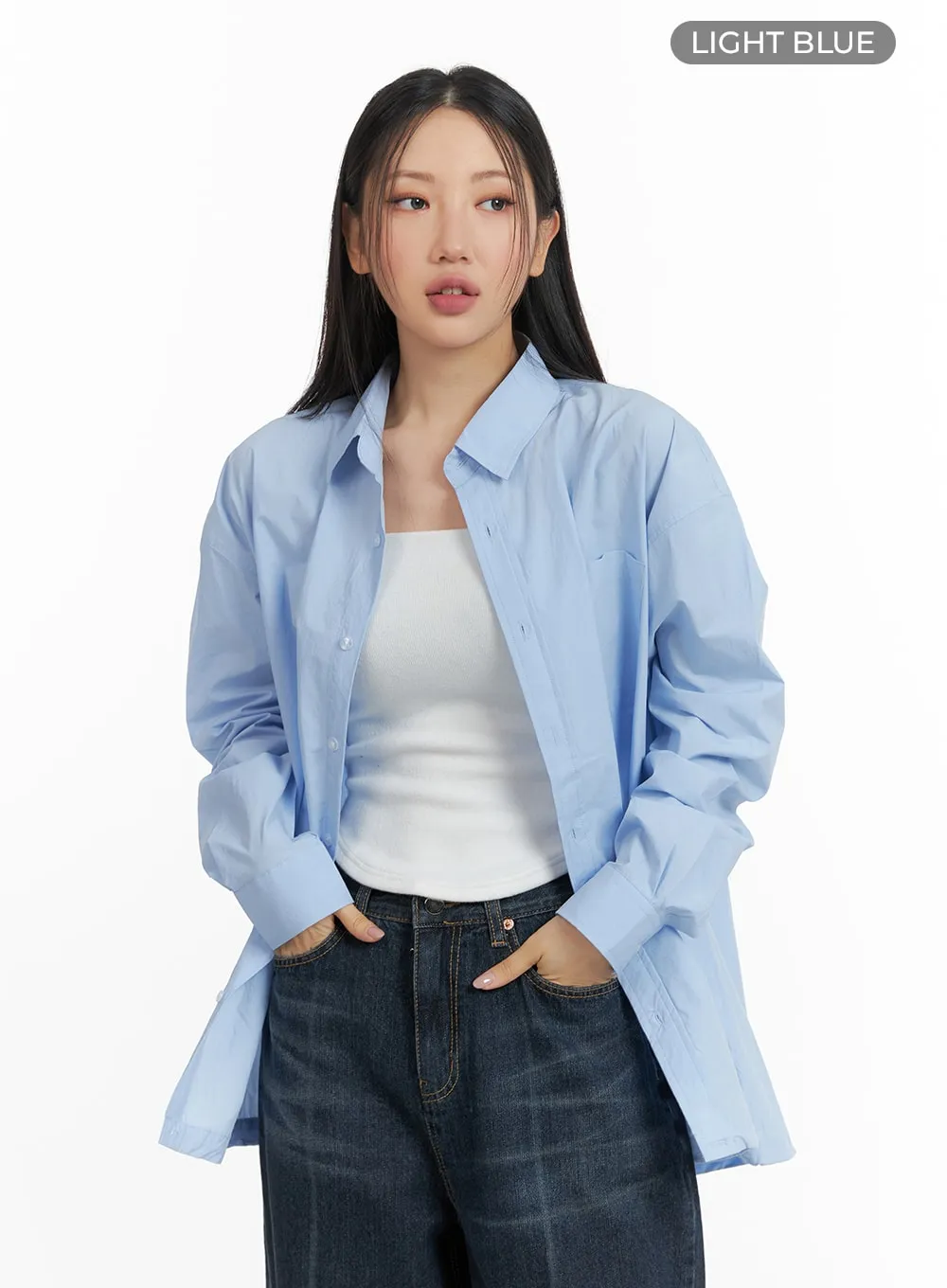 Unisex Drawstring Solid Shirt Blouse CM418