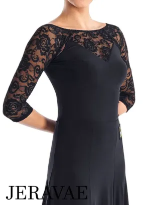 Victoria Blitz Allison Ballroom Practice Top with Pointed Sweetheart Bust and Neckline, 3/4 Stretch Lace Sleeves, and Lace Bodice PRA 716 in Stock