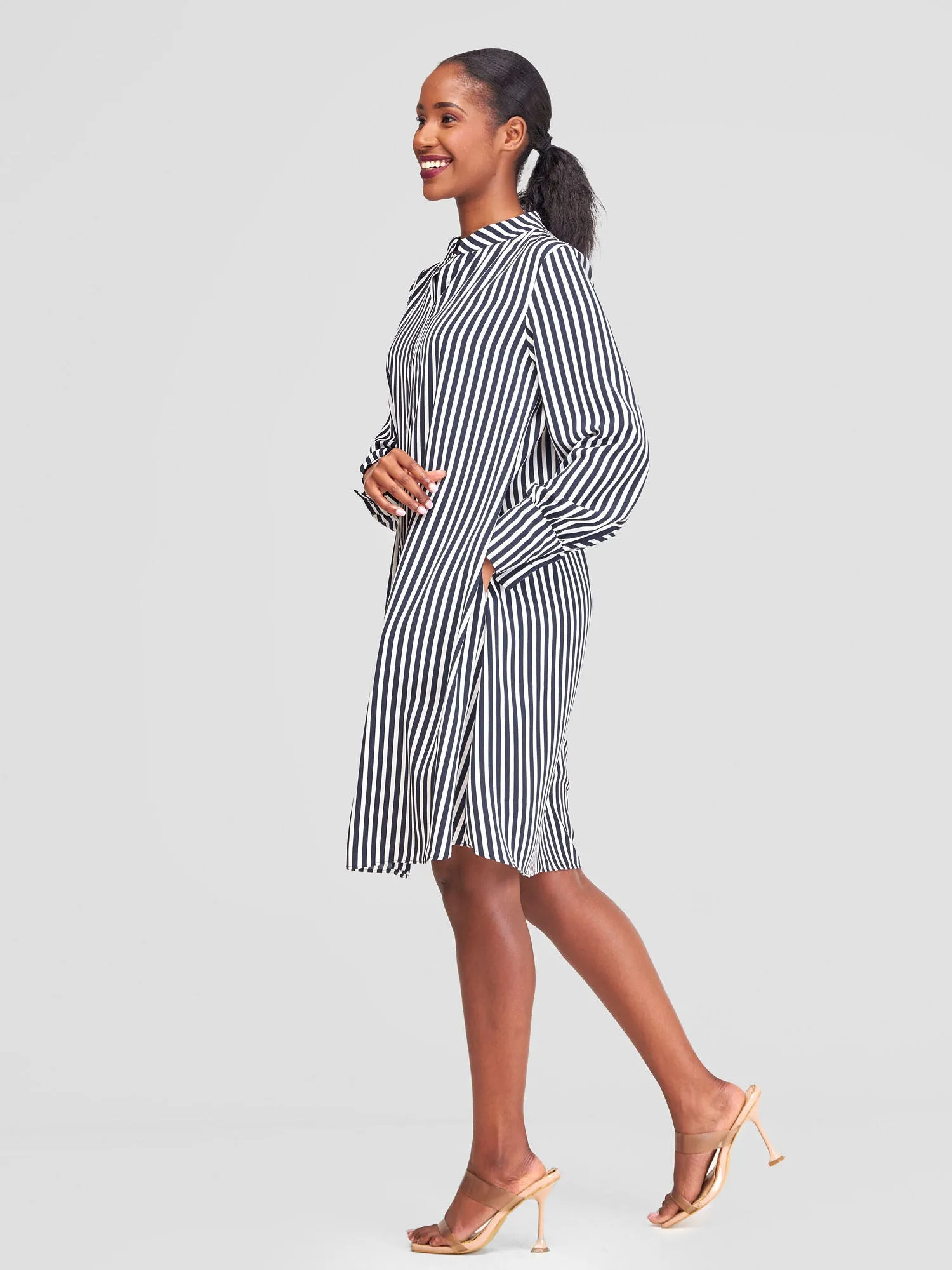 Vivo Jasiri Tent Shirt Dress - White / Black stripes