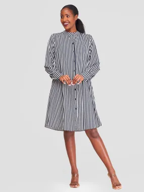 Vivo Jasiri Tent Shirt Dress - White / Black stripes