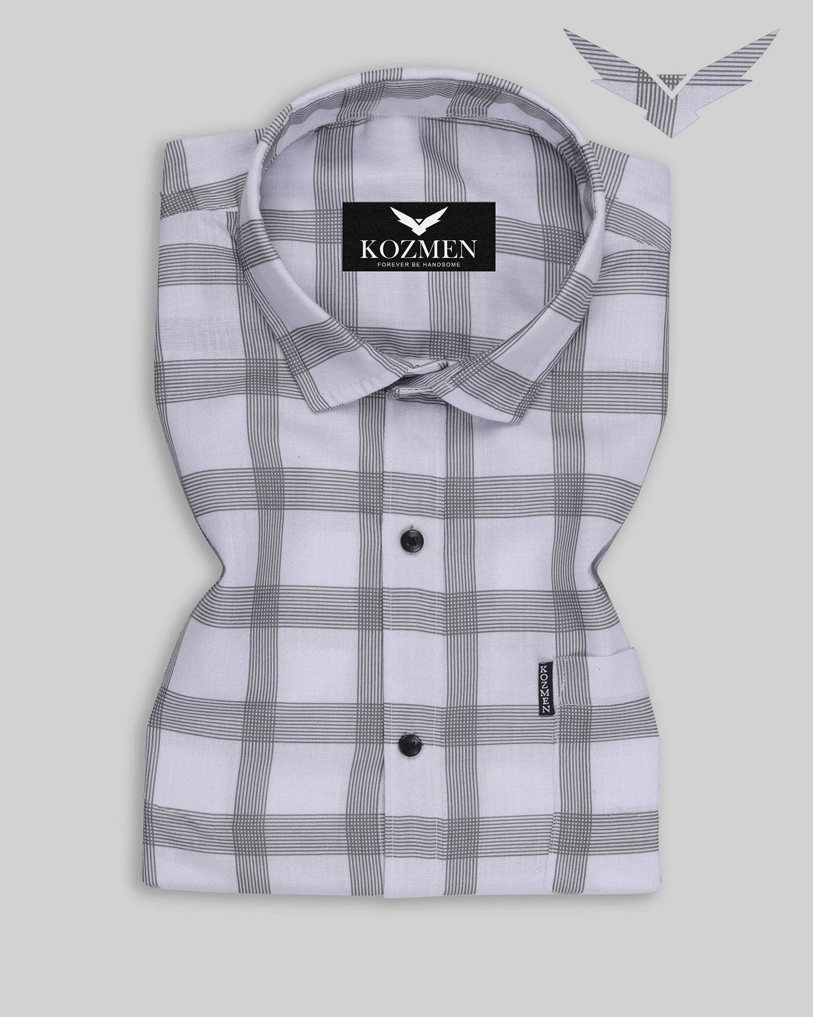 White Color Cotton Casual Check Shirt For Men