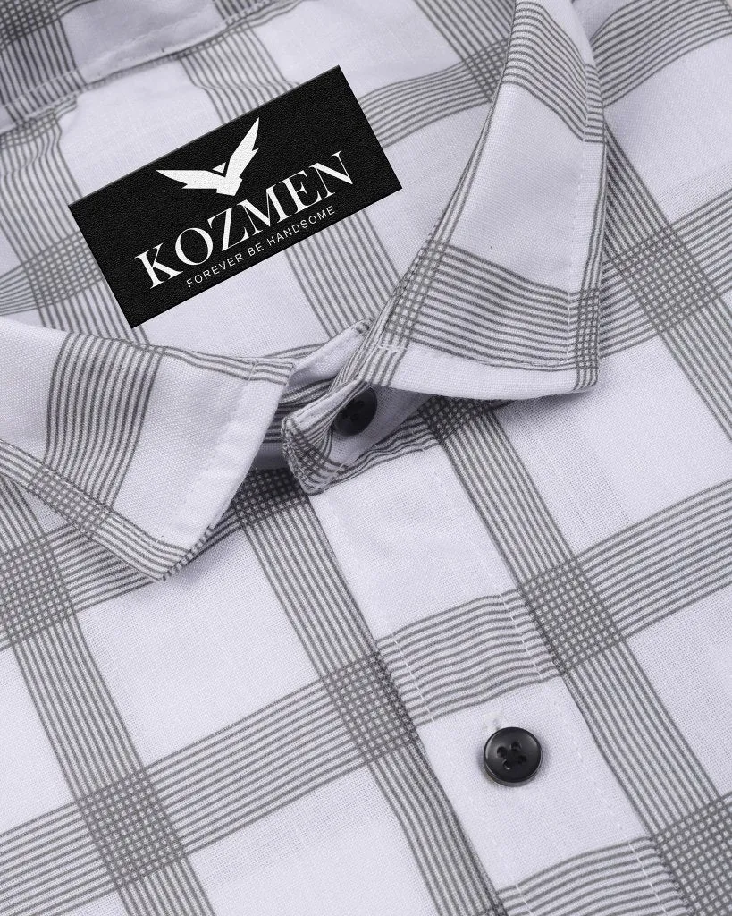 White Color Cotton Casual Check Shirt For Men