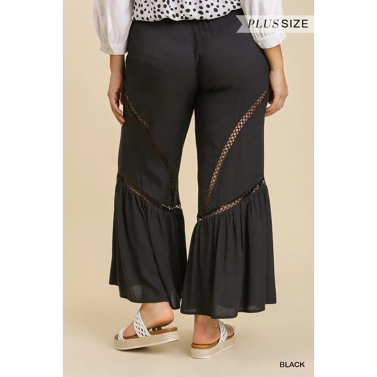 Wide Leg Elastic Waist Lace Tape Pants