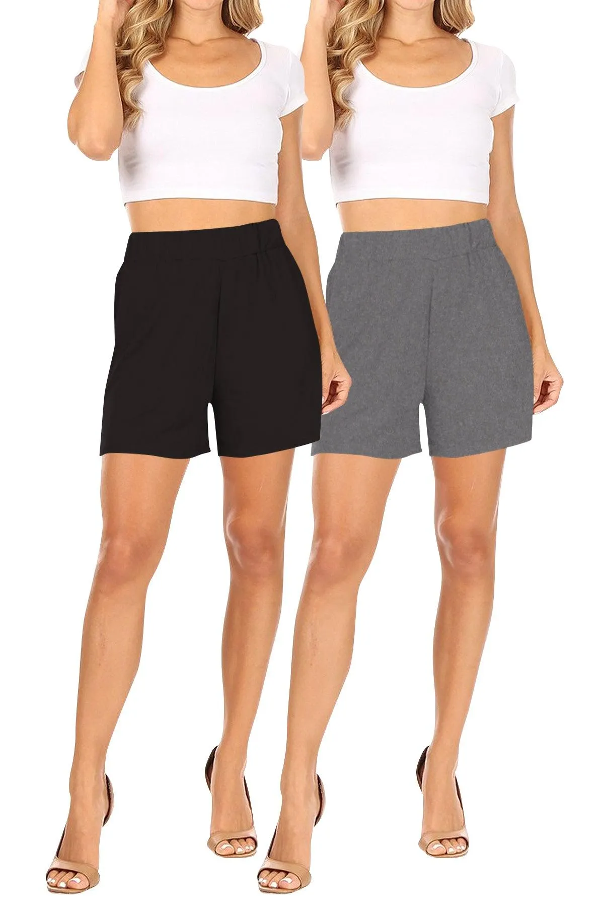 Women's Casual Stretch Solid Basic Shorts Pants (Pack of 2)