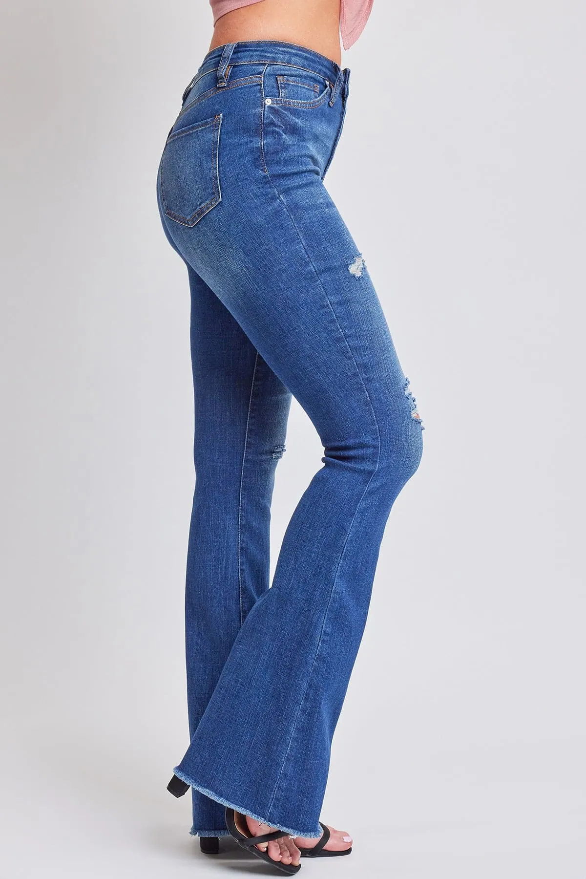 Women's High Rise Flare Jeans With Frayed Hem