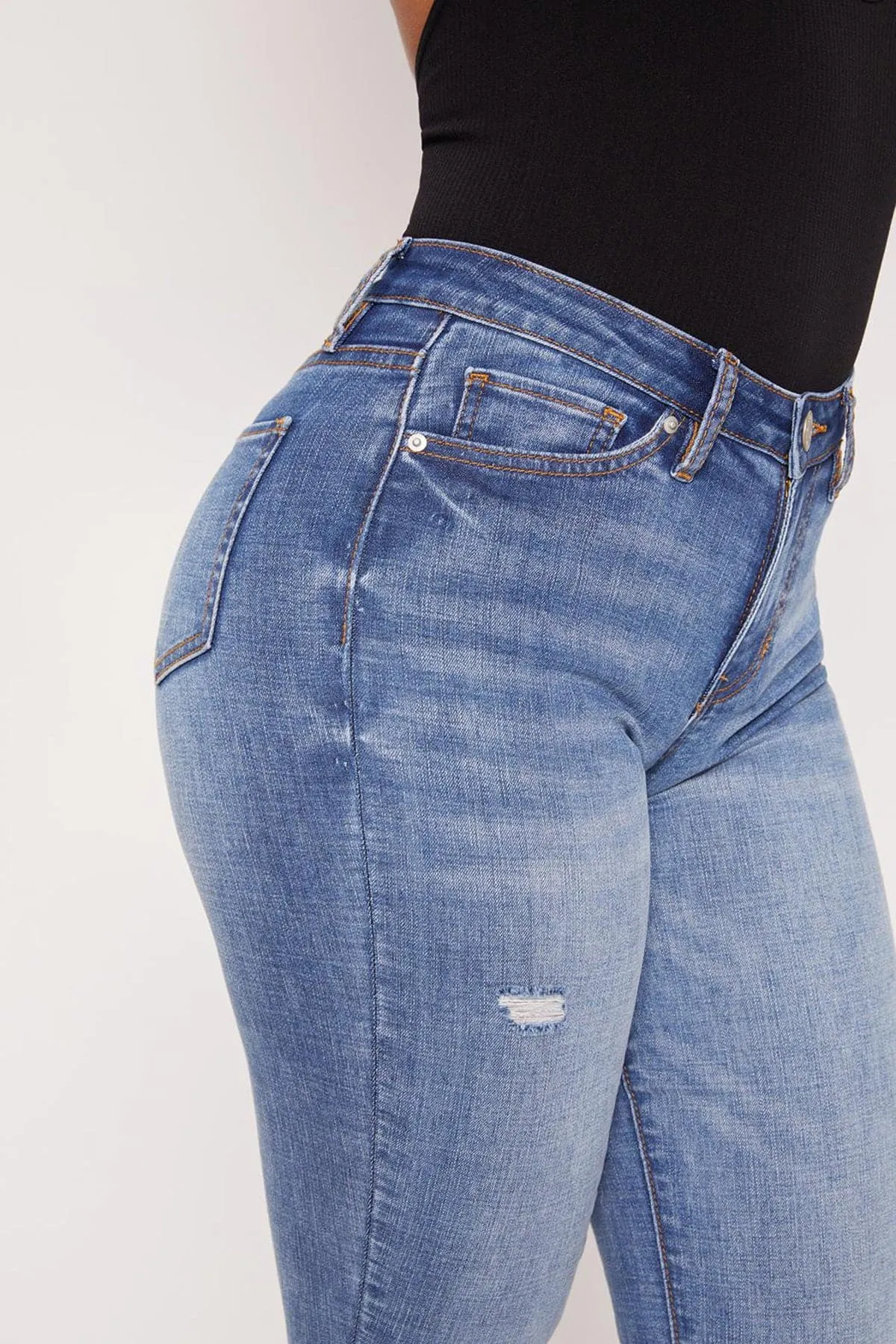 Women's High Rise Flare Jeans With Frayed Hem